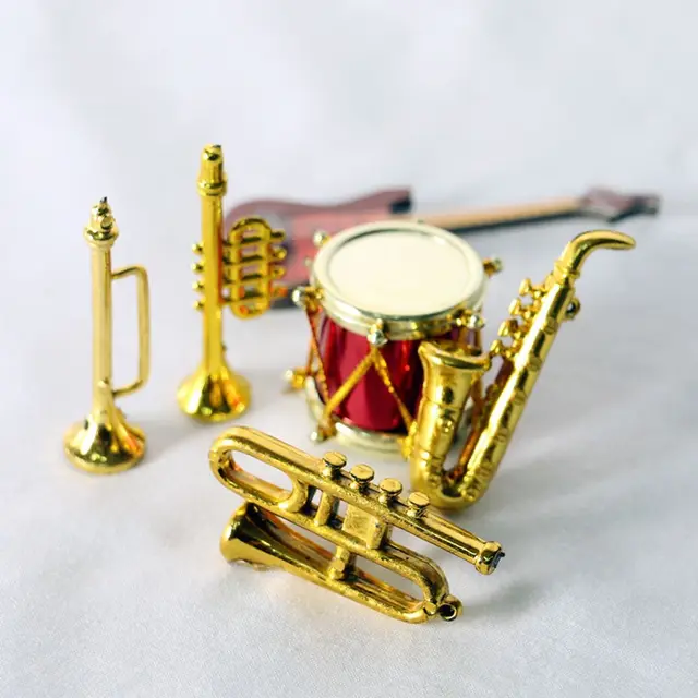 1/12 Scale Doll Musical Instruments Dollhouse Accessories Miniature Piano Violin Guitar Drum Microphone Trumpet Model Craft 2