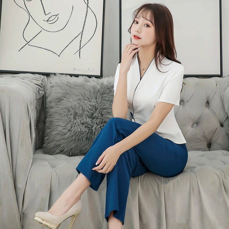 

2020 working clothes for female workers spring and autumn spa short sleeve health salon beautician foot bath set
