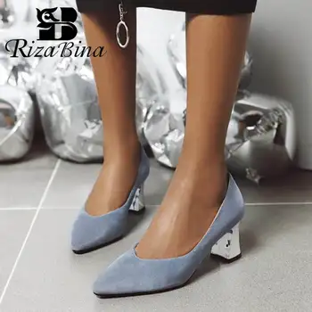 

RizaBina Plus Size 31-47 Office Ladies Pumps Fashion Flock Sexy Pointed Toe High Heel Shoes Women Spring Wedding Party Footwear