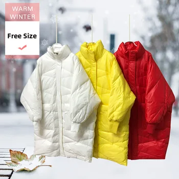 

New Winter Fashion Women Long White Duck Down Jacket Female Thick Warm Stand Collar Zipper Jacket Solid Soft Windproof Outwear