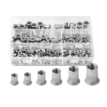 

304 Stainless Steel Rivet Nut Assort Set Flat Head Threaded Rivetnut Insert Nutserts Assortment Kit(205PCS)