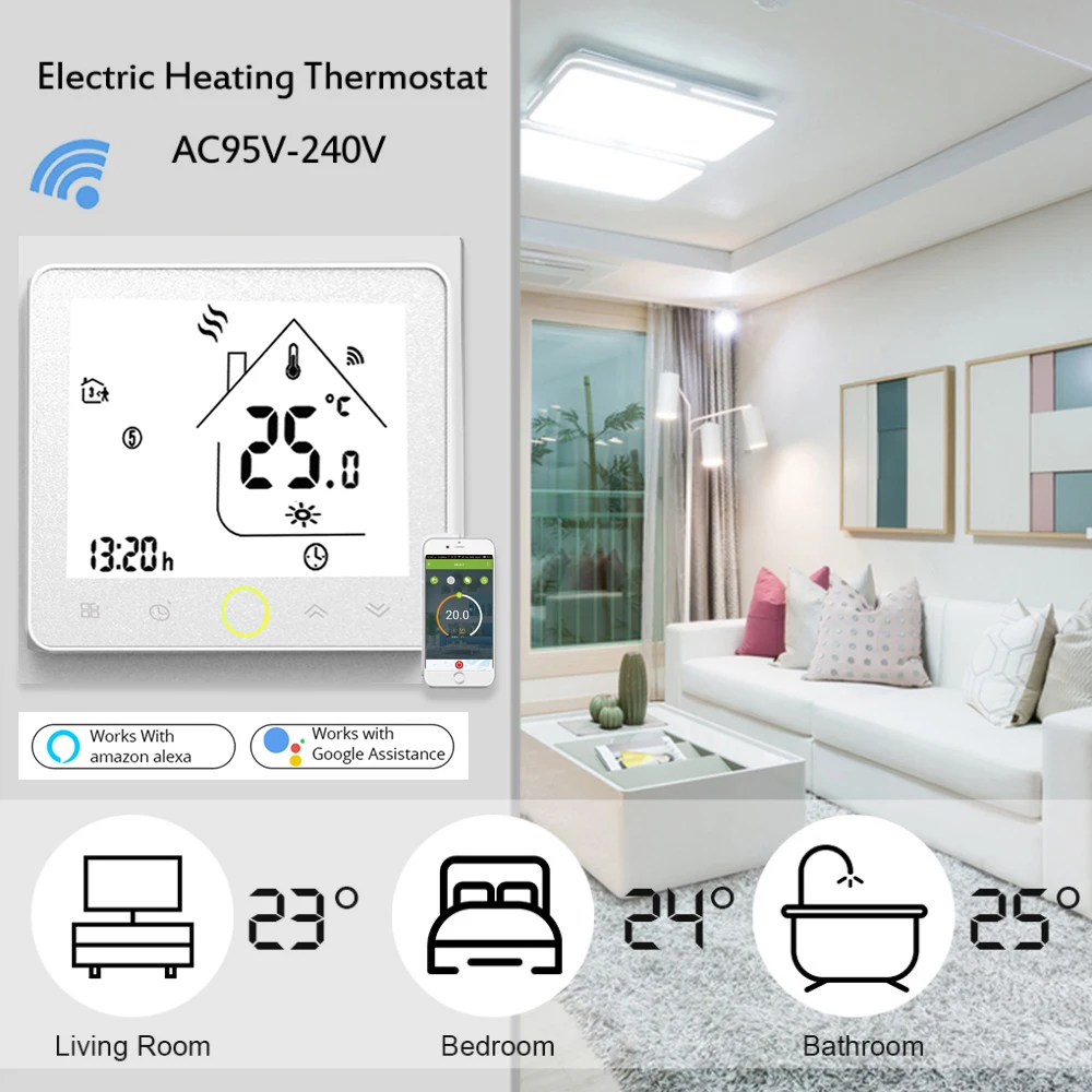 Smart Electric Floor Heating Wifi Thermostat Central Air Conditioner Temperature Controller Voice Control NTC Sensor Thermostat