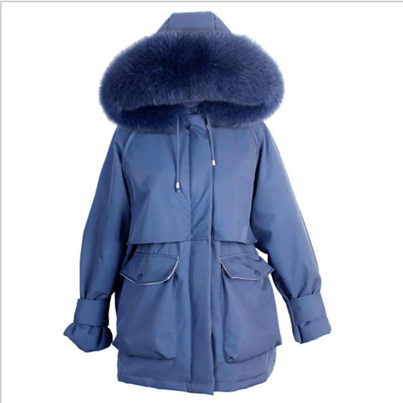 New Down Jacket Women's Fashion Casual White duck real fur Collar Short section Waist cotton coat Student Jacket