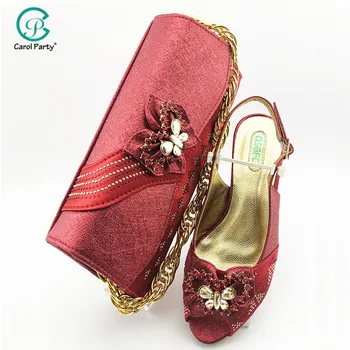 

New Arrival Summer Red color Sandals Shoes And Bags Set Fashion Nigerian Women High Heels Shoes And Bag Set For Evening Party