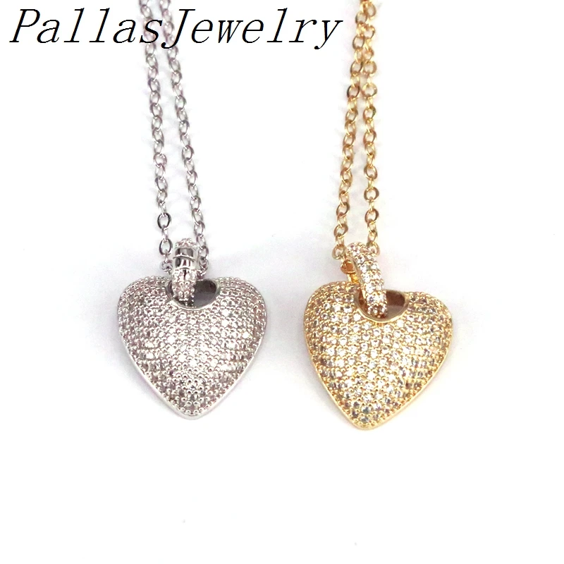 

5Pcs, Clear Cubic Zircon Micro Pave Heart Charm/Pendant, CZ Pave Charm Heart Necklace Pendant