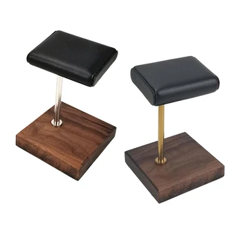 

2 Pieces Walnut Base & PU Watch Holder Stand for Display
