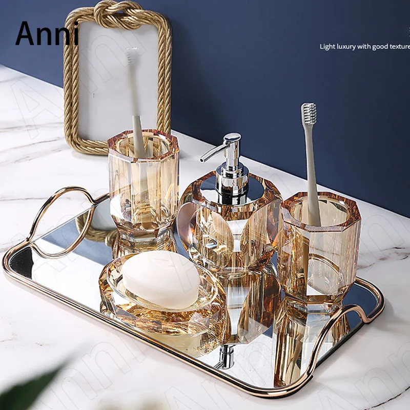 Creative Clear Crystal Bathroom Set Nordic Modern Household Restroom Transparent Glass Three