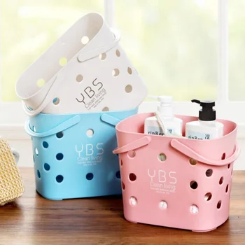 

Portable Hollow Storage Basket Bathroom Toiletries Organizer Plastic Vegetables Container Women Shopping Bag Home Organization