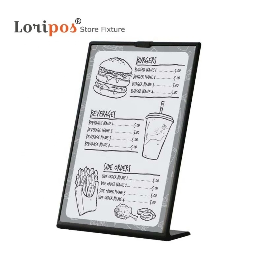 A4 l Shape Tabletop Acrylic Menu Sign Holder Promotion Products Counter Leaflet Flyer Poster Holder Display Stands Frame