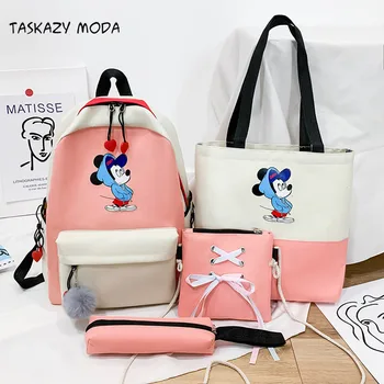 

Women Bookbags Teen Student Schoolbag 4 Piece Set High School Backpack Bags For Teenage Girls 2020 New Canvas Travel Backpack