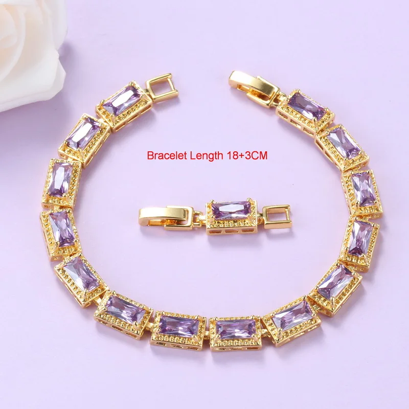 Mexican Jewelry Sets Gold-Color Romantic Wedding Bridal Accessories Purple Crystal Necklace And Earrings Bracelet Sets, bridal jewelry sets,crystal jewelry sets