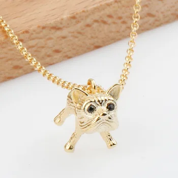 

MSWEIJIA S925 Sterling Silver Fold Tree Pattern Bulldog Pendant Necklace Cute Cute Pet Puppy Necklace Hip Hop Style for Women