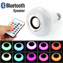 O diodo emissor de luz esperto e27 12w rgb bulbo sem fio bluetooth alto-falante música que joga áudio pode ser escurecido lâmpada rgbw com controle remoto
