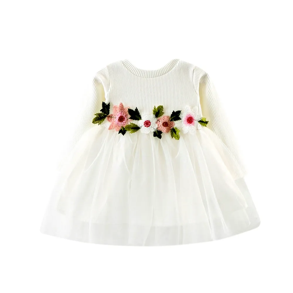 Платье для маленьких девочек vestido Infantil Menina فساتين اطفال Мода из сетчатой ткани с длинными рукавами; Милая юбка-пачка с цветочным рисунком, платье принцессы с длинными рукавами Z4