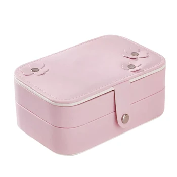 

Earrings Ring Gift Women Organizer Double Layer Rectangle Portable Case PU Travel Storage Makeup Mirror Small Jewelry Box