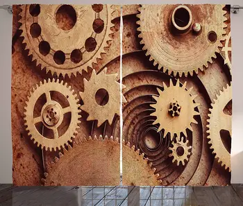 

Industrial Curtains Inside The Clocks Gears Mechanical Device Image in Steampunk Style Living Room Bedroom Window Home Decor