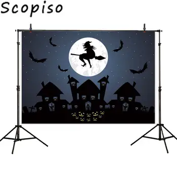 

Scopiso Witches Halloween Castle background Photographic Bat Moon Pumpkin Backdrop photo studio Carnival Party Home Wall Decor