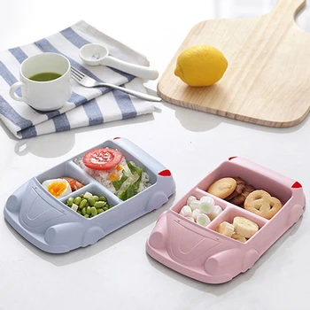 

Children Tableware Car Shape Bowl Cup Plates Baby Food Containers Infant Bamboo Fiber Training Dishes Baby Feeding Sets