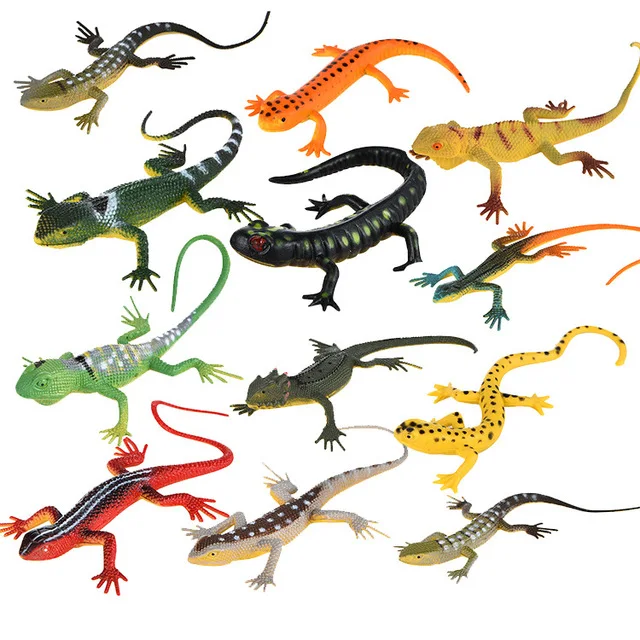 12 Uds modelo juguete reptil de simulación de plástico Bosque Modelo de animal salvaje juguetes adornos PVC estatuilla hogar Decoración regalo para los niños