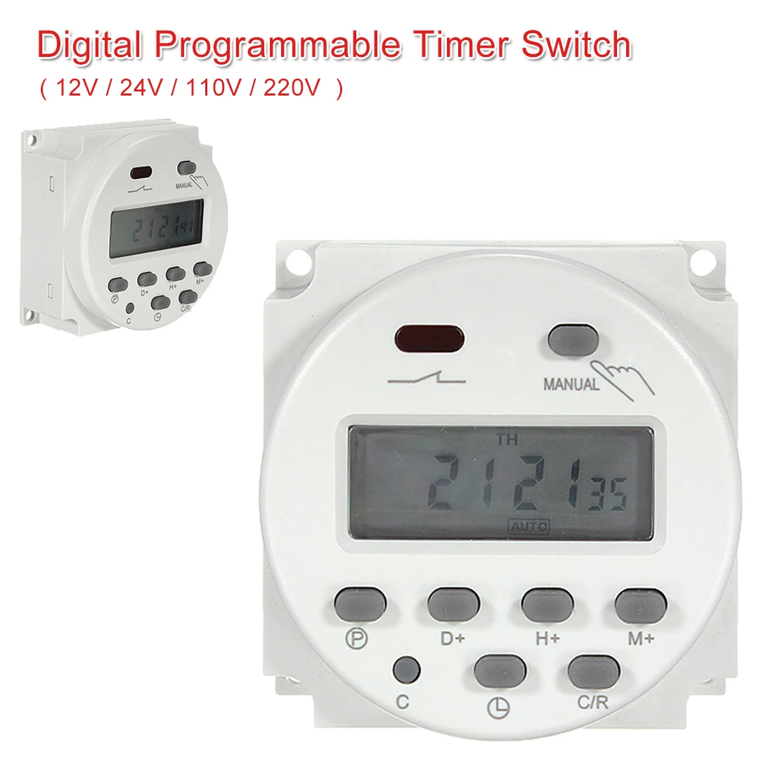 

7 Days Weekly Programmable Time Digital LCD Power Timer Switch Relay 12V/ 24V/ 110V/ 220V Built-in Rechargeable Battery