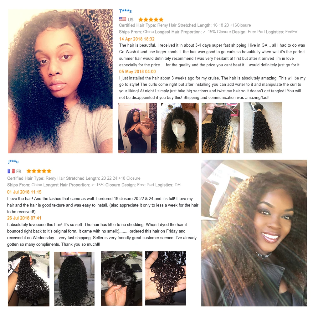 Beaudiva Brazilian Kinky Curly Human Hair Bundles With Closure 4 Bundles Hair Weave With Closure Free Part Remy Hair Bundle