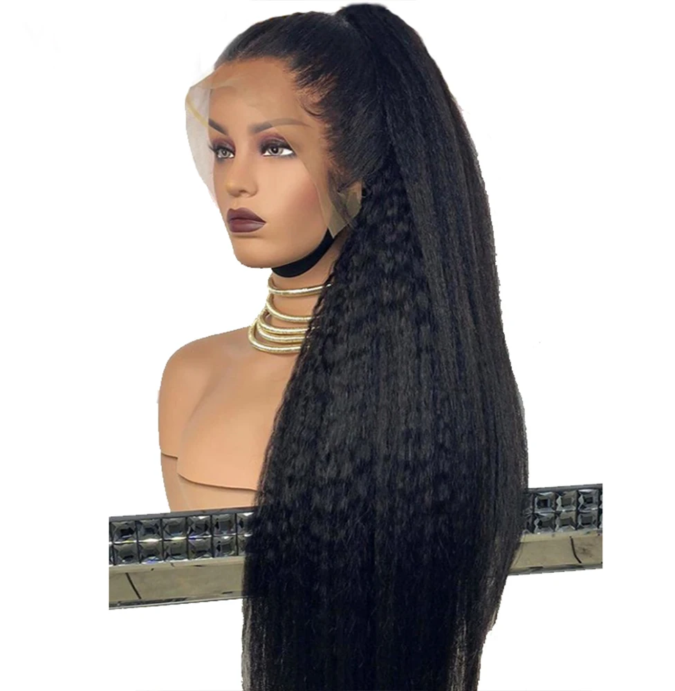 Simbeauty Детские волосы длинные 26 дюймов афро кудрявый прямой парик Полный кружева человеческих волос парики для черных женщин перуанские Remy предварительно сорвал