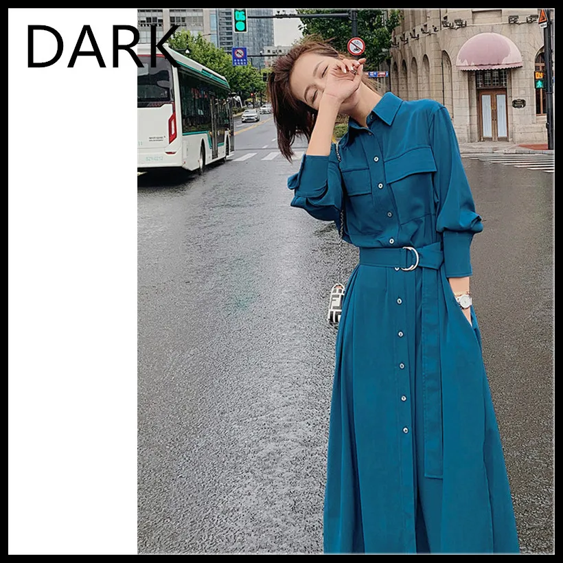 

[DARK] Dress Women's 2020 New Summer French Retro Waist Waist And Thin Design Sense Of Small Spring And Autumn Shirt Dress