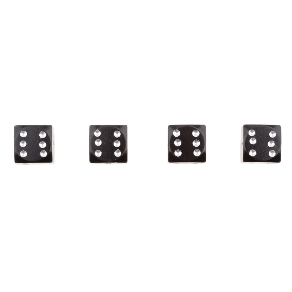 4 Pieces Aluminum Alloy Dice Valve Caps Cover Universal for Car Bike Motorcycle Black