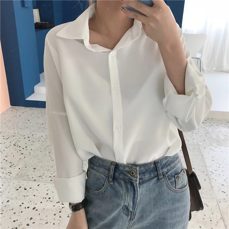  Womens Tops Blouses Solid Long Sleeve Women Shirts Clothes 2020 Spring White Chiffon Blouse Office 