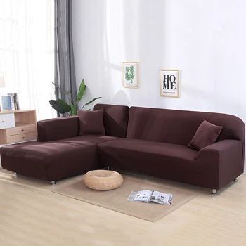 

Solid Color Tight Wrap Sofa Cover for Living Room Elastic 2 Pieces L Shaped Sectional Corner Sofa Covers