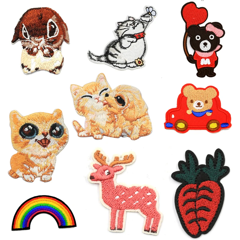 

Needlework Cartoon Patches for Clothing Embroidery iron on Patch on Clothes cat dog cute amine stripes on cloth sewing diy