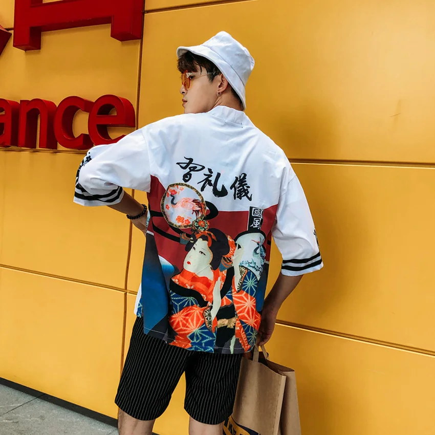 

Летняя Солнцезащитная куртка унисекс для мужчин и женщин, Восточное винтажное кимоно в японском стиле хаори, Харадзюку, укиё-э одежда, кардиган, уличная одежда