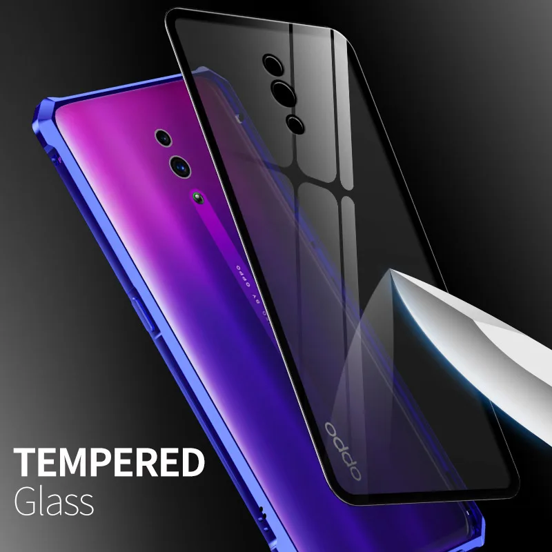 Металлический бампер чехол для OPPO Reno 10X Zoom Phone Frame Металлический чехол противоударный Броня прозрачная задняя крышка из стекла Рино 10X Zoom Case