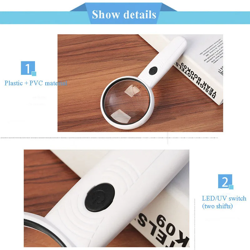 5-12X High-Definition Handheld Magnifying Glass With Two LED Lights and One UV Counterfeit Lamp, Reading Maintenance Magnifier