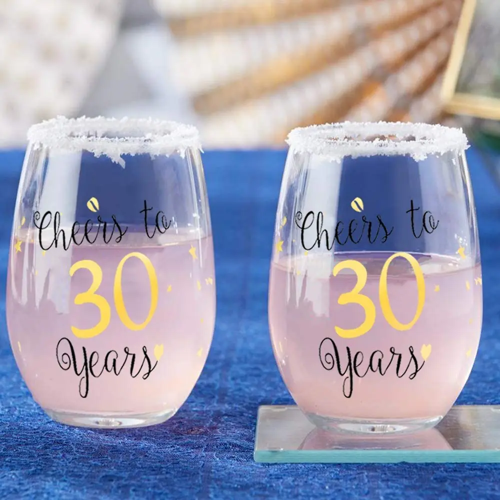 Golden Stemless Wine Glasses Cheers to 30 40 50 Years Gifts for Men Women  50th 40th 30th Birthday Party Wedding Anniversary Cup