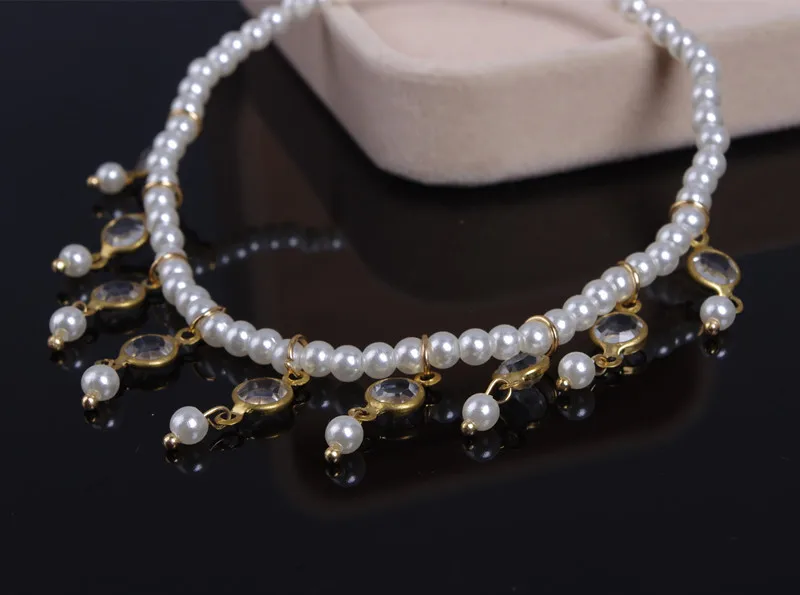 

Europe And America Accessories Simple Retro Versatile Beach Foot Ornaments Sweet Pearl Beaded Bracelet Crystal Elasticity Anklet