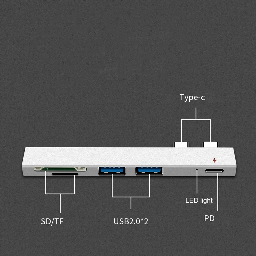 Продуктов USB C концентратор двойной тип C адаптер док-станция с USB PD зарядное устройство SD/TF слот для ПК для Носимых устройств