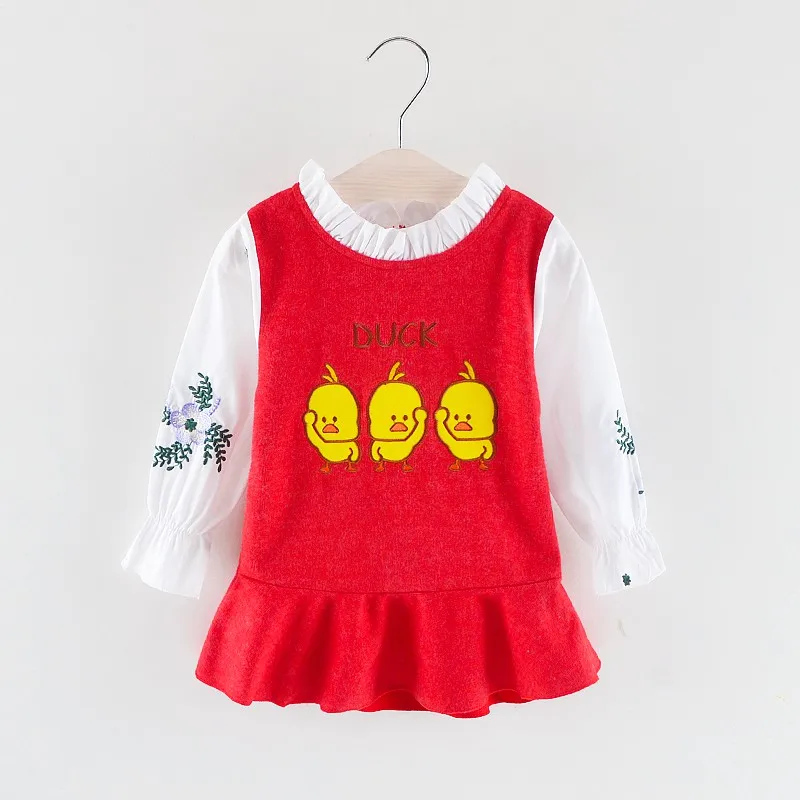 Red M Костюм с длинными рукавами; платье для маленьких девочек; животное утка; Детские платья с вышивкой - Цвет: Red M