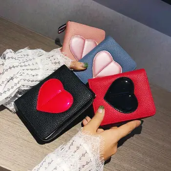 

2018 Ffashion New Women bag High quality Soft Lleather Wallet Big Heart Wallet Mini Card bag Hand bag Sweet Girl Portable Clutch