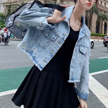 

2020 Spring And Autumn Europe And The United States Popular Hole Mahogany Denim Short Coat Female