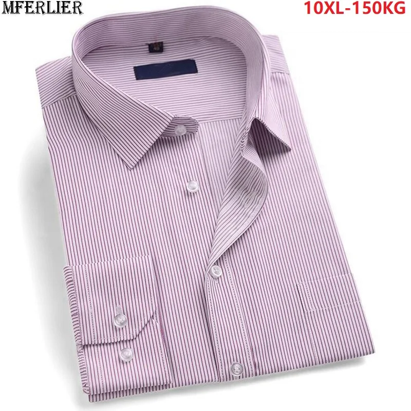 

high quality striped men plus size autumn shirts long sleeve 8XL 9XL 10XL man casual home shirt man work cotton blue loose shirt