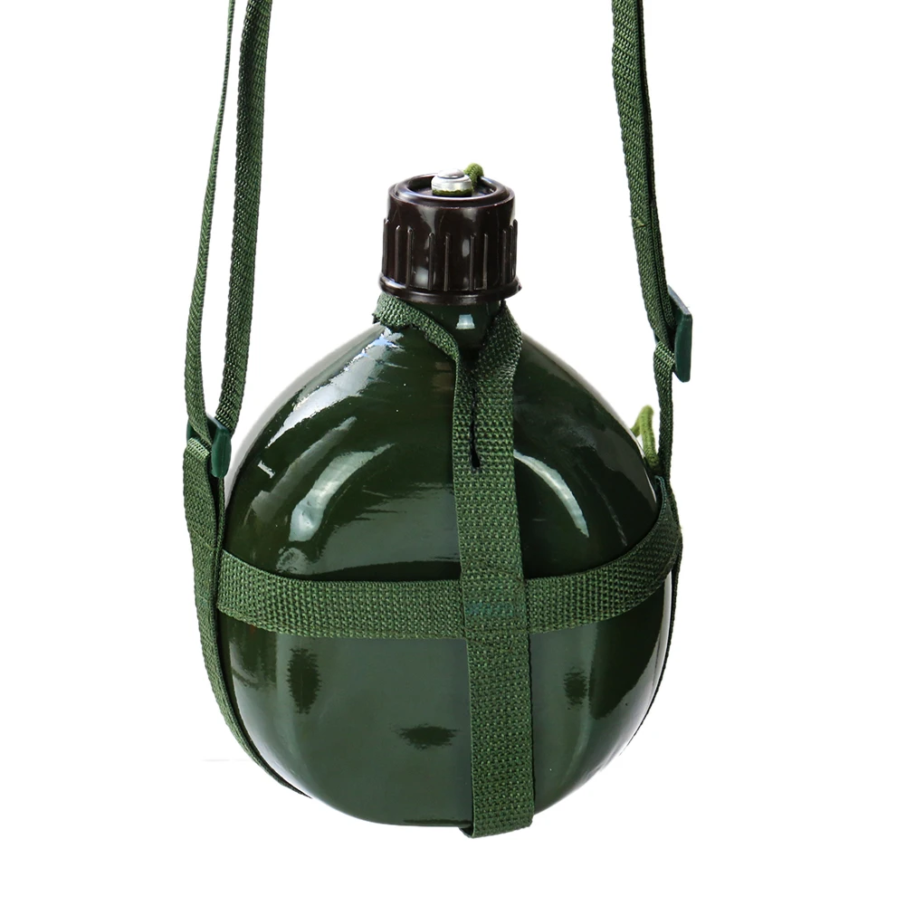 Aluminum Military Water Bottle Drop Resistant Durable Old Style Large Capacity Flat Water Bottle Outdoor Hiking Carry 1-2.5L