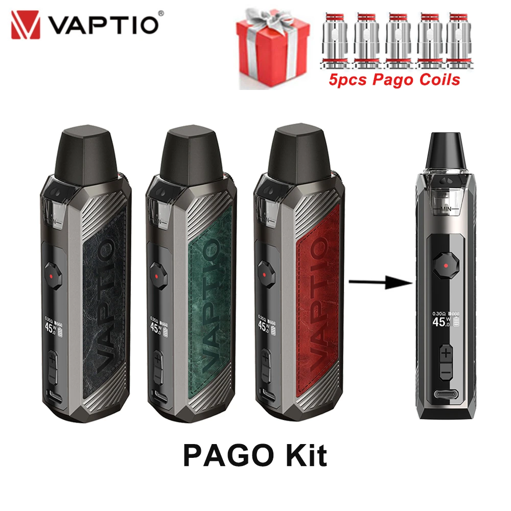 Новая электронная сигарета Vaptio PAGO комплект 4 3 мл картридж и 1500 мА/ч Батарея 45 Вт