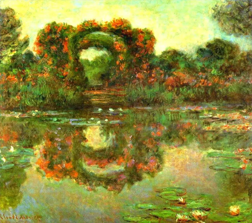 6 картин ручной работы учителями-цветочные арки Giverny Клод Моне ландшафт ВОДНЫЕ