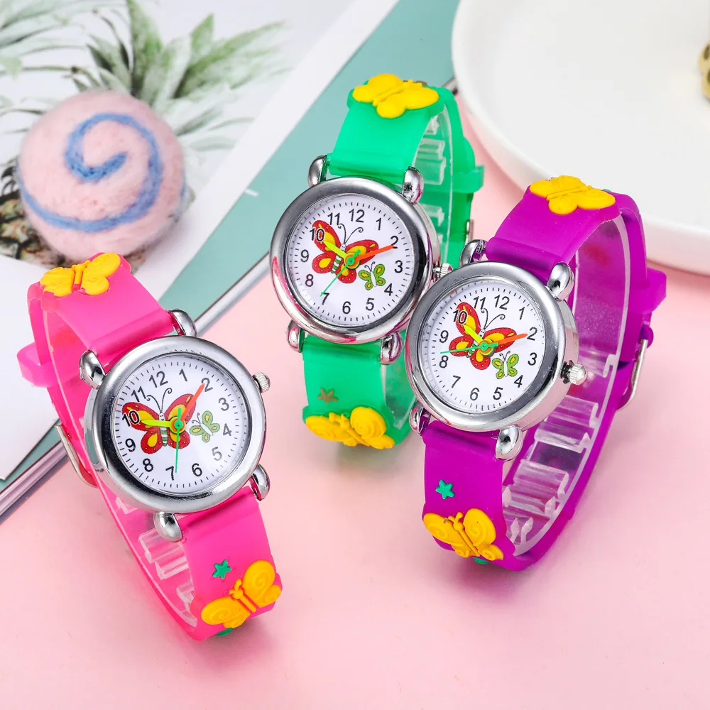 2020 Новые Красивые Детские часы с бабочкой аналог силиконовым ремешком Кварцевые