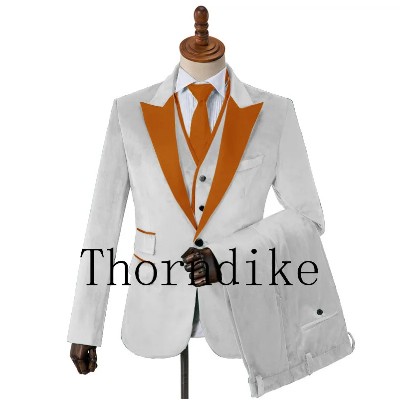 One Button Slim Fit Men Suits Light Purple Velvet Prom Stage Wedding Tuxedos Fall 3 Piece Male Set Suit Jacket Vest Pant