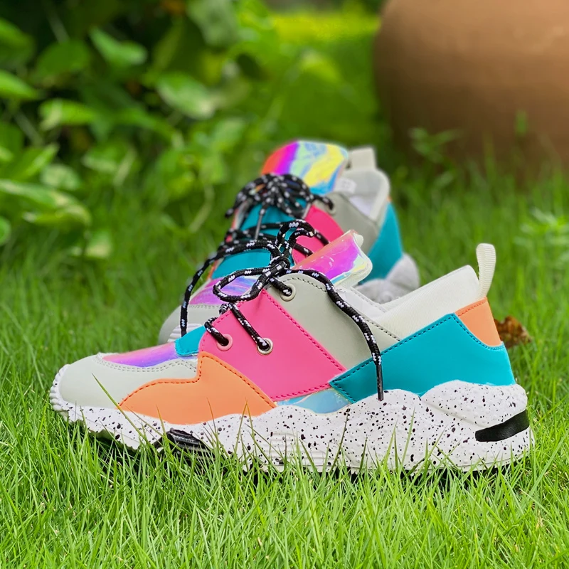 Women's Rainbow Shoes Mixed Color Casual Sneakers Multicolor Increase Sports Shoes Comfortable Breathable Holographic Outdoor Shoes (3)