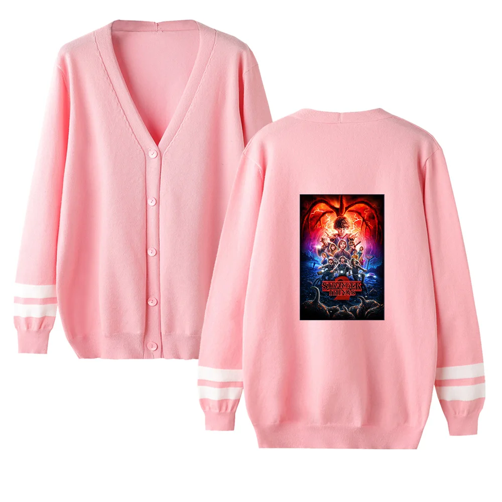 Странные Вещи мужской свитер-кардиган/Женские Новые поступления модный свитер с v-образным вырезом необычные вещи кардиган свитер Розовый Повседневный Топ