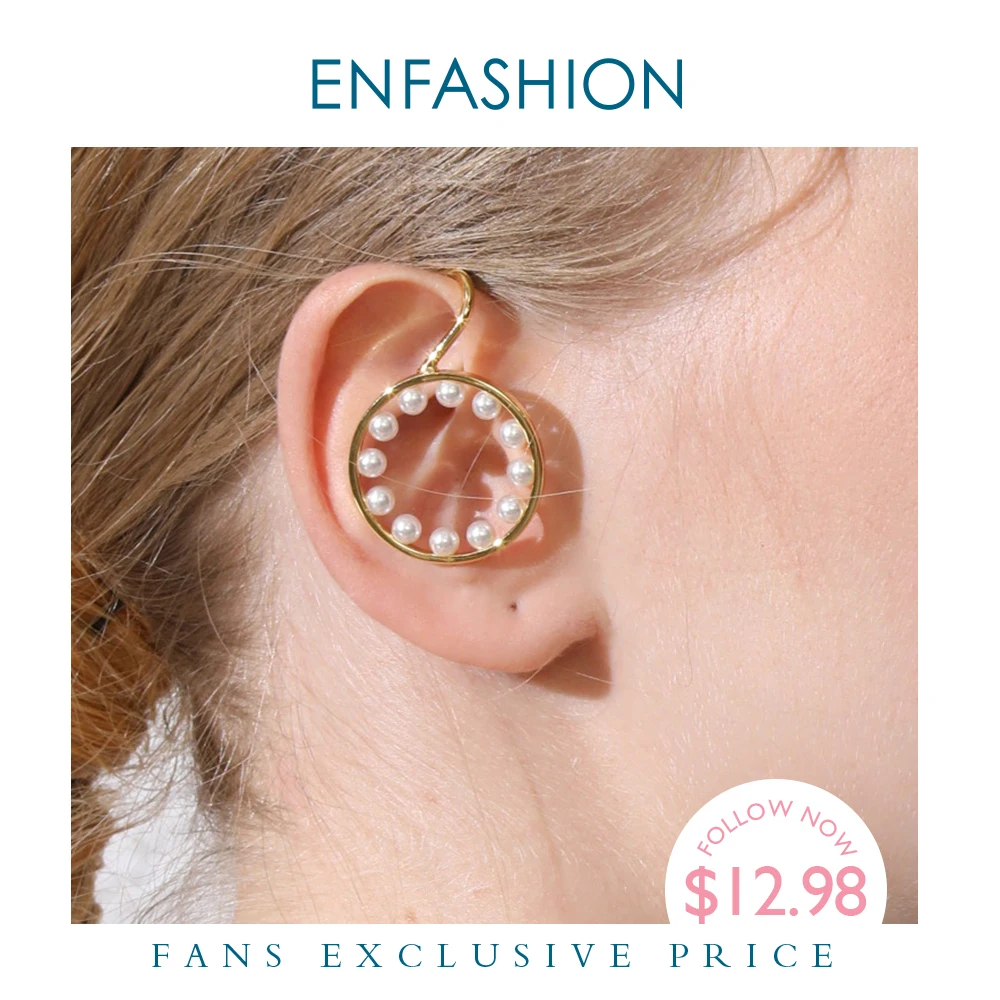 

ENFASHION Pearl Circle Ear Cuff Clip On Earrings For Women Statement Gold Color Earcuff Earings Without Piercing Jewelry E191106