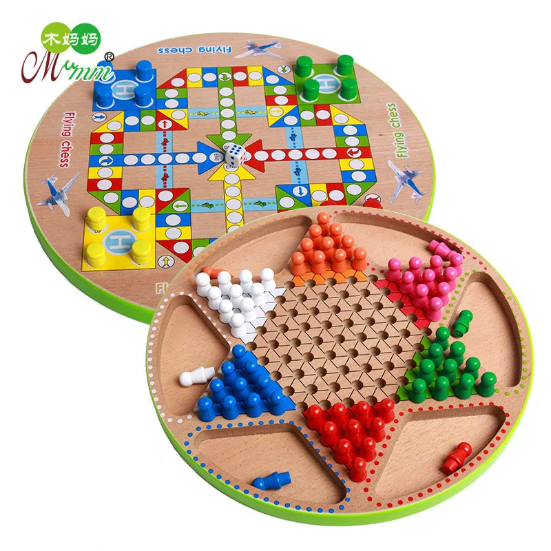 

Wood Mom Children'S Educational Toy Chess Multi-Functional Checkers Aeroplane Chess Tabletop Game Wooden Toys